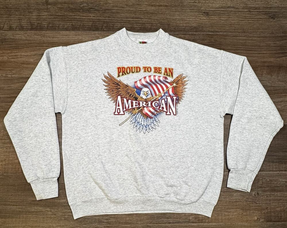 Vintage 90s Proud To Be An American Eagle Flag Sweatshirt XL Fruit of the Loom